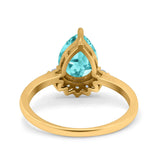 Teardrop Art Deco Pear Wedding Engagement Ring Round Simulated Cubic Zirconia 925 Sterling Silver