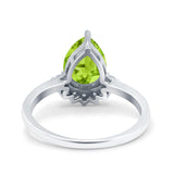 Teardrop Art Deco Pear Wedding Engagement Ring Round Simulated Cubic Zirconia 925 Sterling Silver
