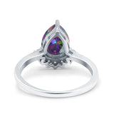 Teardrop Art Deco Pear Wedding Engagement Ring Round Simulated Cubic Zirconia 925 Sterling Silver