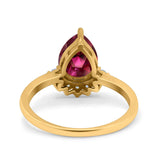 Teardrop Art Deco Pear Wedding Engagement Ring Round Simulated Cubic Zirconia 925 Sterling Silver