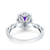 Vintage Art Deco Halo Oval Wedding Engagement Bridal Ring Round Simulated Cubic Zirconia 925 Sterling Silver