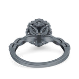 Vintage Art Deco Halo Oval Wedding Engagement Bridal Ring Round Simulated Cubic Zirconia 925 Sterling Silver