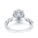 Vintage Art Deco Halo Oval Wedding Engagement Bridal Ring Round Simulated Cubic Zirconia 925 Sterling Silver