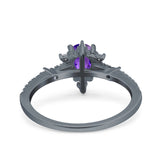 Starburst Teardrop Dainty Art Deco Pear Wedding Bridal Ring Round Simulated Cubic Zirconia 925 Sterling Silver