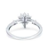 Starburst Teardrop Dainty Art Deco Pear Wedding Bridal Ring Round Simulated Cubic Zirconia 925 Sterling Silver