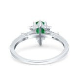 Starburst Teardrop Dainty Art Deco Pear Wedding Bridal Ring Round Simulated Cubic Zirconia 925 Sterling Silver