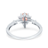 Starburst Teardrop Dainty Art Deco Pear Wedding Bridal Ring Round Simulated Cubic Zirconia 925 Sterling Silver