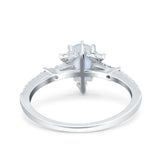 Starburst Teardrop Dainty Art Deco Pear Wedding Bridal Ring Round Simulated Cubic Zirconia 925 Sterling Silver