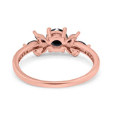 Art Deco Engagement Ring Simulated Black Round Simulated Cubic Zirconia 925 Sterling Silver