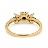 Art Deco Engagement Ring Simulated Black Round Simulated Cubic Zirconia 925 Sterling Silver