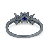 Art Deco Engagement Ring Simulated Black Round Simulated Cubic Zirconia 925 Sterling Silver