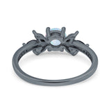 Art Deco Engagement Ring Simulated Black Round Simulated Cubic Zirconia 925 Sterling Silver