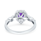 Halo Pear Shape Wedding Engagement Ring Round Simulated Cubic Zirconia 925 Sterling Silver