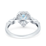 Halo Pear Shape Wedding Engagement Ring Round Simulated Cubic Zirconia 925 Sterling Silver