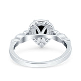Halo Pear Shape Wedding Engagement Ring Round Simulated Cubic Zirconia 925 Sterling Silver