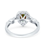Halo Pear Shape Wedding Engagement Ring Round Simulated Cubic Zirconia 925 Sterling Silver
