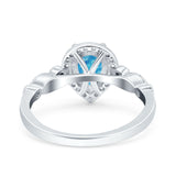 Halo Pear Shape Wedding Engagement Ring Round Simulated Cubic Zirconia 925 Sterling Silver