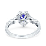 Halo Pear Shape Wedding Engagement Ring Round Simulated Cubic Zirconia 925 Sterling Silver