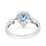 Halo Pear Shape Wedding Engagement Ring Round Simulated Cubic Zirconia 925 Sterling Silver