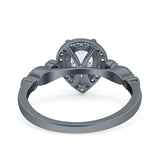 Halo Pear Shape Wedding Engagement Ring Round Simulated Cubic Zirconia 925 Sterling Silver