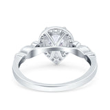 Halo Pear Shape Wedding Engagement Ring Round Simulated Cubic Zirconia 925 Sterling Silver