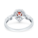 Halo Pear Shape Wedding Engagement Ring Round Simulated Cubic Zirconia 925 Sterling Silver