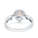 Halo Pear Shape Wedding Engagement Ring Round Simulated Cubic Zirconia 925 Sterling Silver