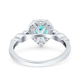 Halo Pear Shape Wedding Engagement Ring Round Simulated Cubic Zirconia 925 Sterling Silver
