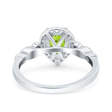 Halo Pear Shape Wedding Engagement Ring Round Simulated Cubic Zirconia 925 Sterling Silver