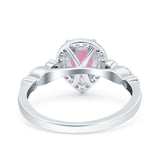 Halo Pear Shape Wedding Engagement Ring Round Simulated Cubic Zirconia 925 Sterling Silver