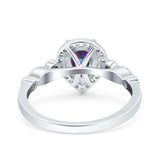 Halo Pear Shape Wedding Engagement Ring Round Simulated Cubic Zirconia 925 Sterling Silver