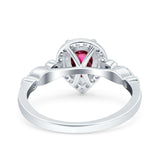 Halo Pear Shape Wedding Engagement Ring Round Simulated Cubic Zirconia 925 Sterling Silver