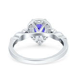 Halo Pear Shape Wedding Engagement Ring Round Simulated Cubic Zirconia 925 Sterling Silver