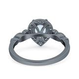 Halo Pear Shape Wedding Engagement Ring Round Simulated Cubic Zirconia 925 Sterling Silver
