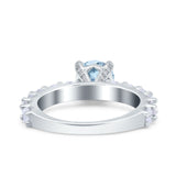 Art Deco Wedding Bridal Ring Round Simulated Cubic Zirconia 925 Sterling Silver