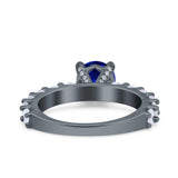 Art Deco Wedding Bridal Ring Round Simulated Cubic Zirconia 925 Sterling Silver