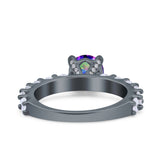 Art Deco Wedding Bridal Ring Round Simulated Cubic Zirconia 925 Sterling Silver