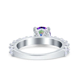 Art Deco Wedding Bridal Ring Round Simulated Cubic Zirconia 925 Sterling Silver