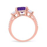 Three Stone Radiant Cut Wedding Engagement Bridal Ring Round Simulated Cubic Zirconia 925 Sterling Silver