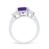 Three Stone Radiant Cut Wedding Engagement Bridal Ring Round Simulated Cubic Zirconia 925 Sterling Silver