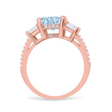Three Stone Radiant Cut Wedding Engagement Bridal Ring Round Simulated Cubic Zirconia 925 Sterling Silver