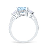 Three Stone Radiant Cut Wedding Engagement Bridal Ring Round Simulated Cubic Zirconia 925 Sterling Silver