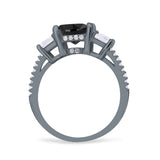 Three Stone Radiant Cut Wedding Engagement Bridal Ring Round Simulated Cubic Zirconia 925 Sterling Silver