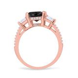 Three Stone Radiant Cut Wedding Engagement Bridal Ring Round Simulated Cubic Zirconia 925 Sterling Silver