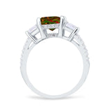 Three Stone Radiant Cut Wedding Engagement Bridal Ring Round Simulated Cubic Zirconia 925 Sterling Silver