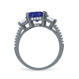 Three Stone Radiant Cut Wedding Engagement Bridal Ring Round Simulated Cubic Zirconia 925 Sterling Silver