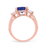 Three Stone Radiant Cut Wedding Engagement Bridal Ring Round Simulated Cubic Zirconia 925 Sterling Silver