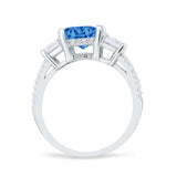 Three Stone Radiant Cut Wedding Engagement Bridal Ring Round Simulated Cubic Zirconia 925 Sterling Silver