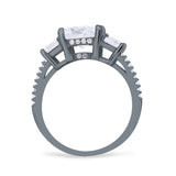 Three Stone Radiant Cut Wedding Engagement Bridal Ring Round Simulated Cubic Zirconia 925 Sterling Silver