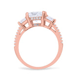 Three Stone Radiant Cut Wedding Engagement Bridal Ring Round Simulated Cubic Zirconia 925 Sterling Silver